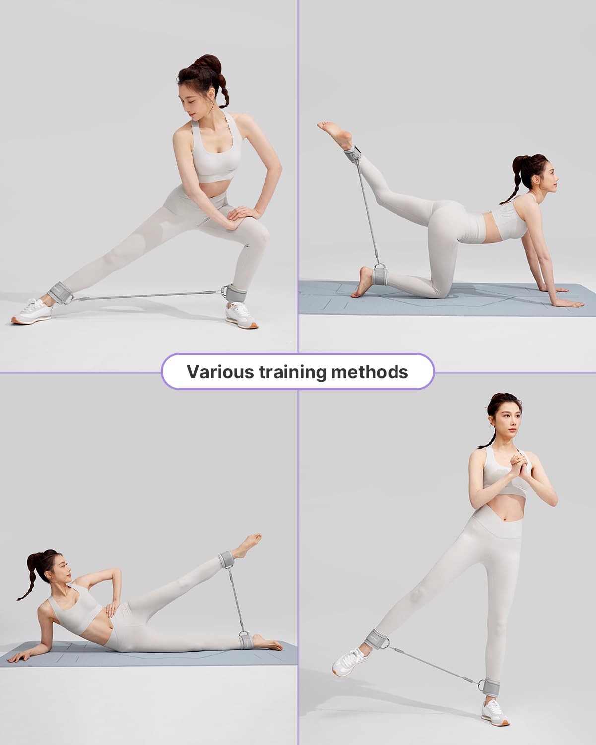 YOTTOY Ankle Resistance Bands with Cuffs, Adjustable Ankle Straps for Leg & Glute Workout, Butt Exercise Bands for Cable Machines Women, Perfect for Hip Fitness & Booty Training (Grey)