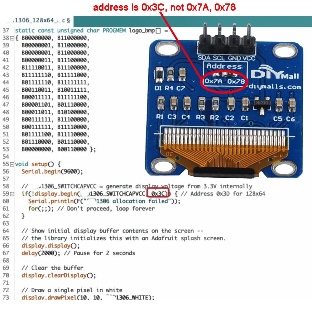 0.96" inch 128x64 1306 3.3V-5V 2560 ESP8266 ESP32 (Pack 3) OLED Display Screen Module of S S - D - Yellow+Blue
