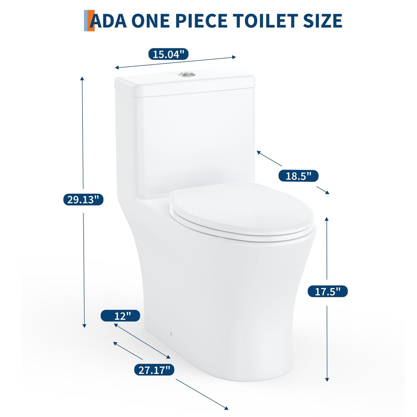 Toilet One-Piece, Water Efficient Dual Top Flush, Elongated Comfort Bowl, Soft Close Seat, White Ceramic Toilet, Easy Install, Modern Bathroom, 3/4.8l, Compact Sleek Design