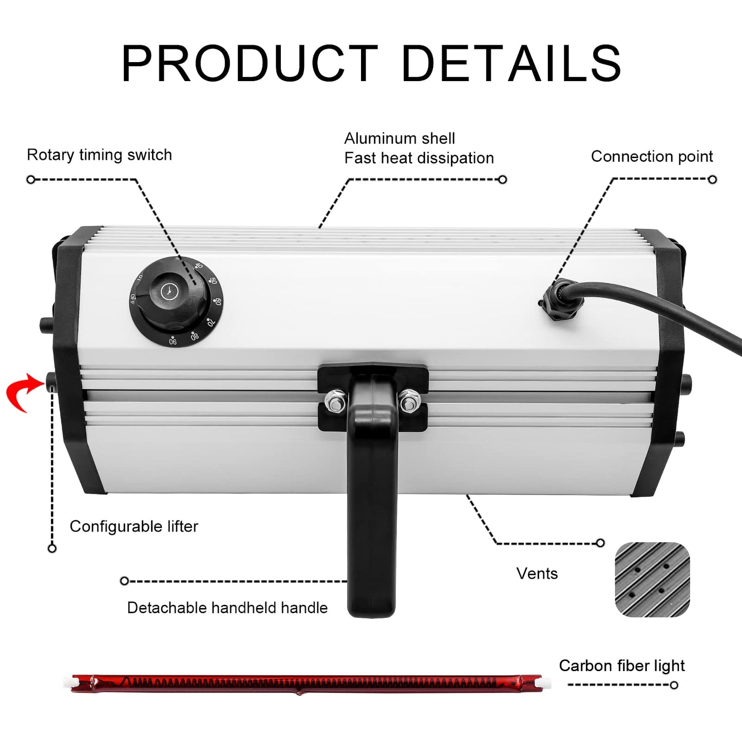 DATOUBOSS Infrared Paint Curing lamp 2000W Shortwave Infrared Paint Dryer Car Body Repair Paint Curing Systems 110V with Bracket