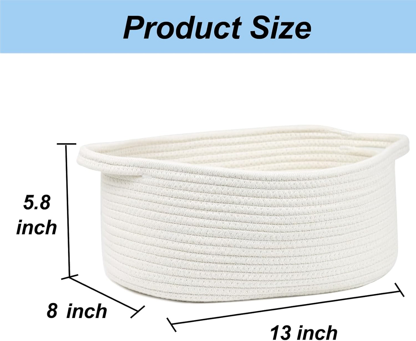 Skiennix Woven Storage Basket - Cotton Rope Boho Organizer with Handle | Small Decorative Toy Bin for Nursery