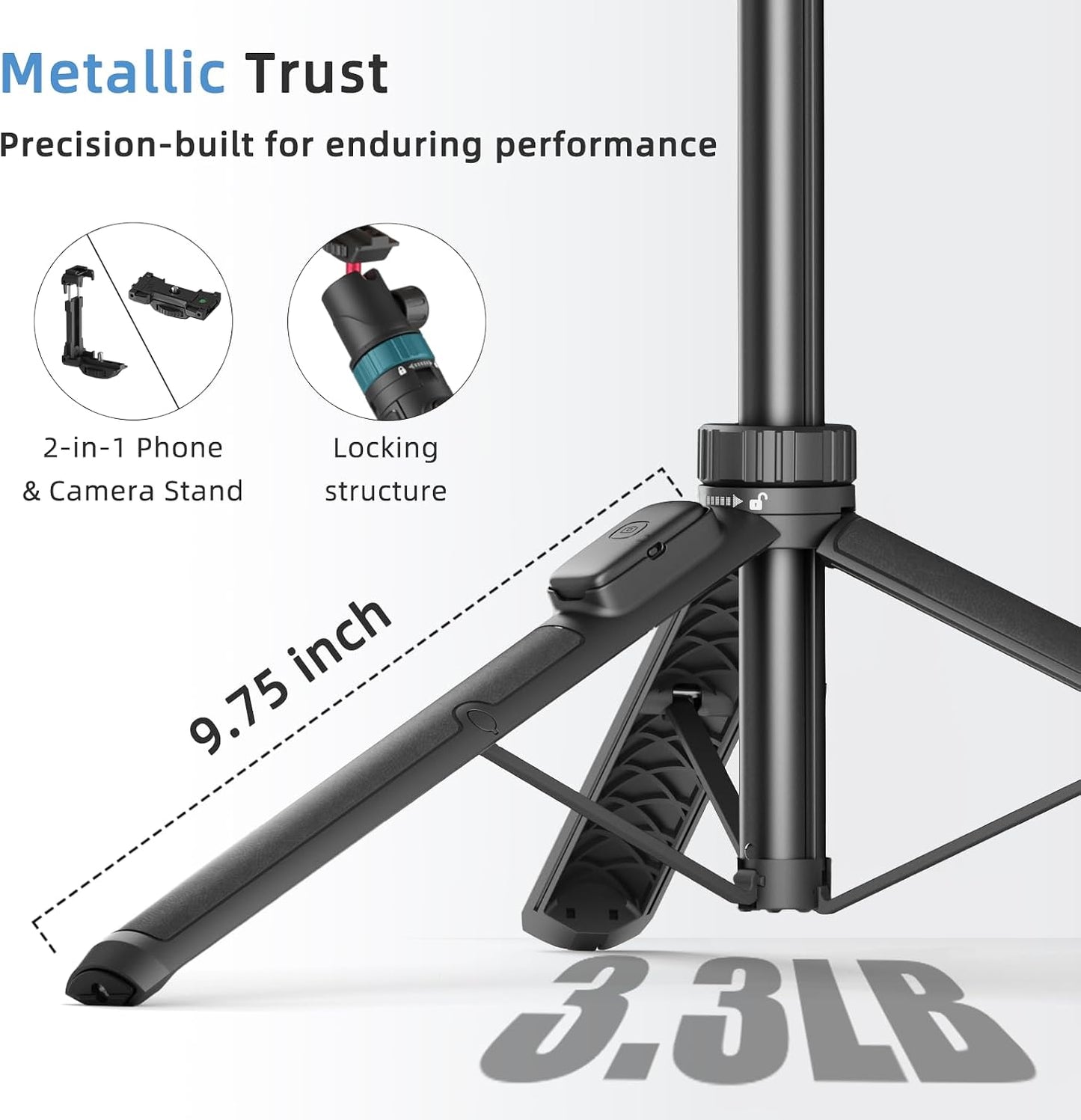 KINGJOY 66" 360 13 12 11 10 Pocket3 Insta360 Selfie Stick Tripod for Gopro Camera, Extendable Tripod Stand with Ball