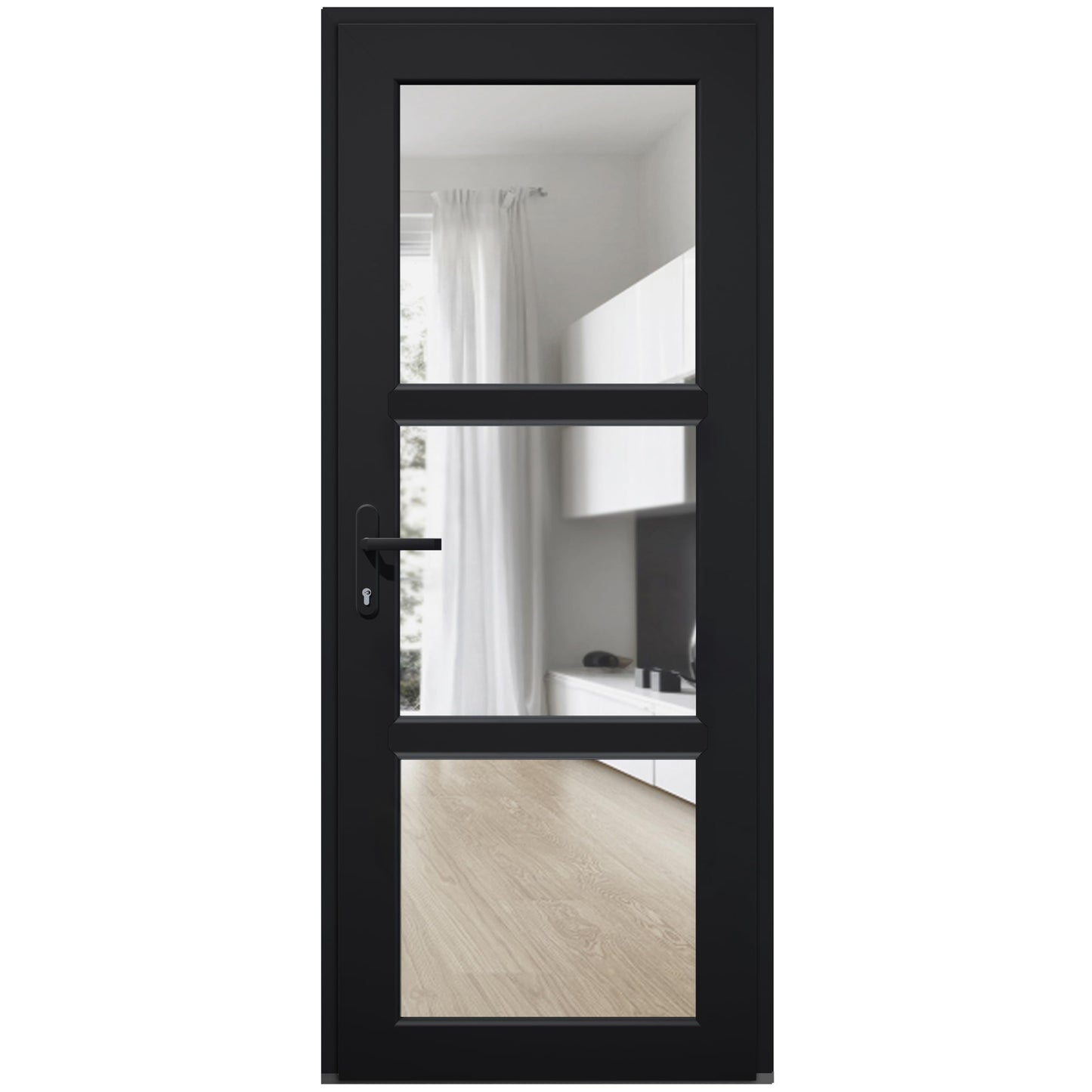 VDOMDOORS Front Exterior Prehung Metal-Plastic Door See-Through/Manux 8555 Matte Black/Entrance Patio Garage 30" x 80" Right-Hand Inswing