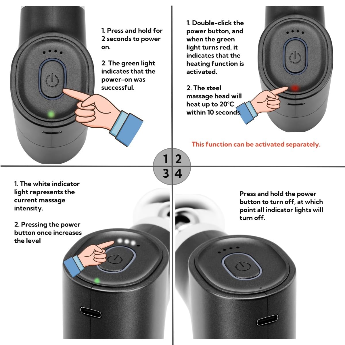 Stellamist Mini Thermal Massage Gun with Heat, Portable Hand Held Massager Gun, Portable Percussion Muscle Massager with 4 Massage Heads for for Dad, Office, Home, Athletes