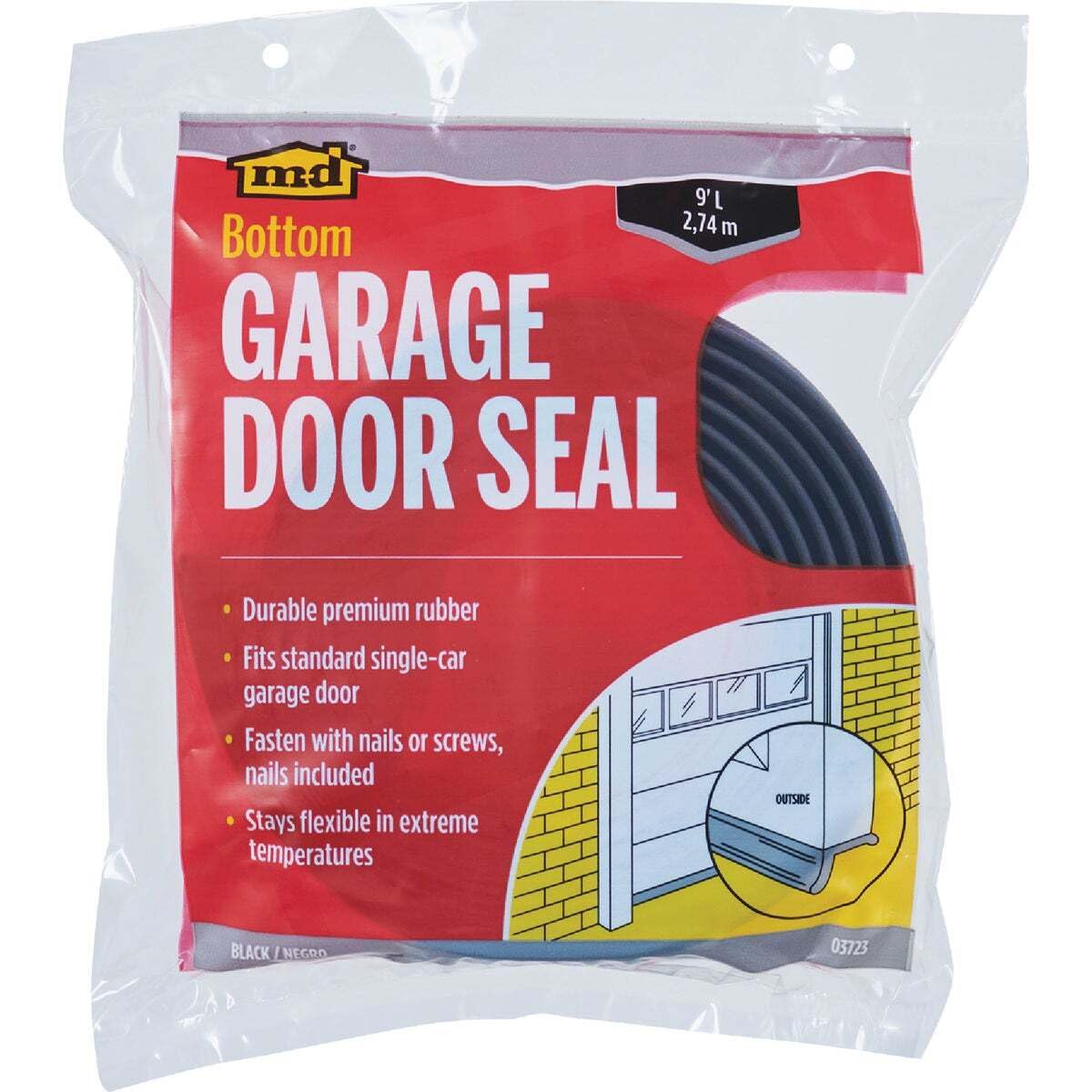 M-D Building Products 03723 9 ft. Black Rubber Garage Door Bottom Seal