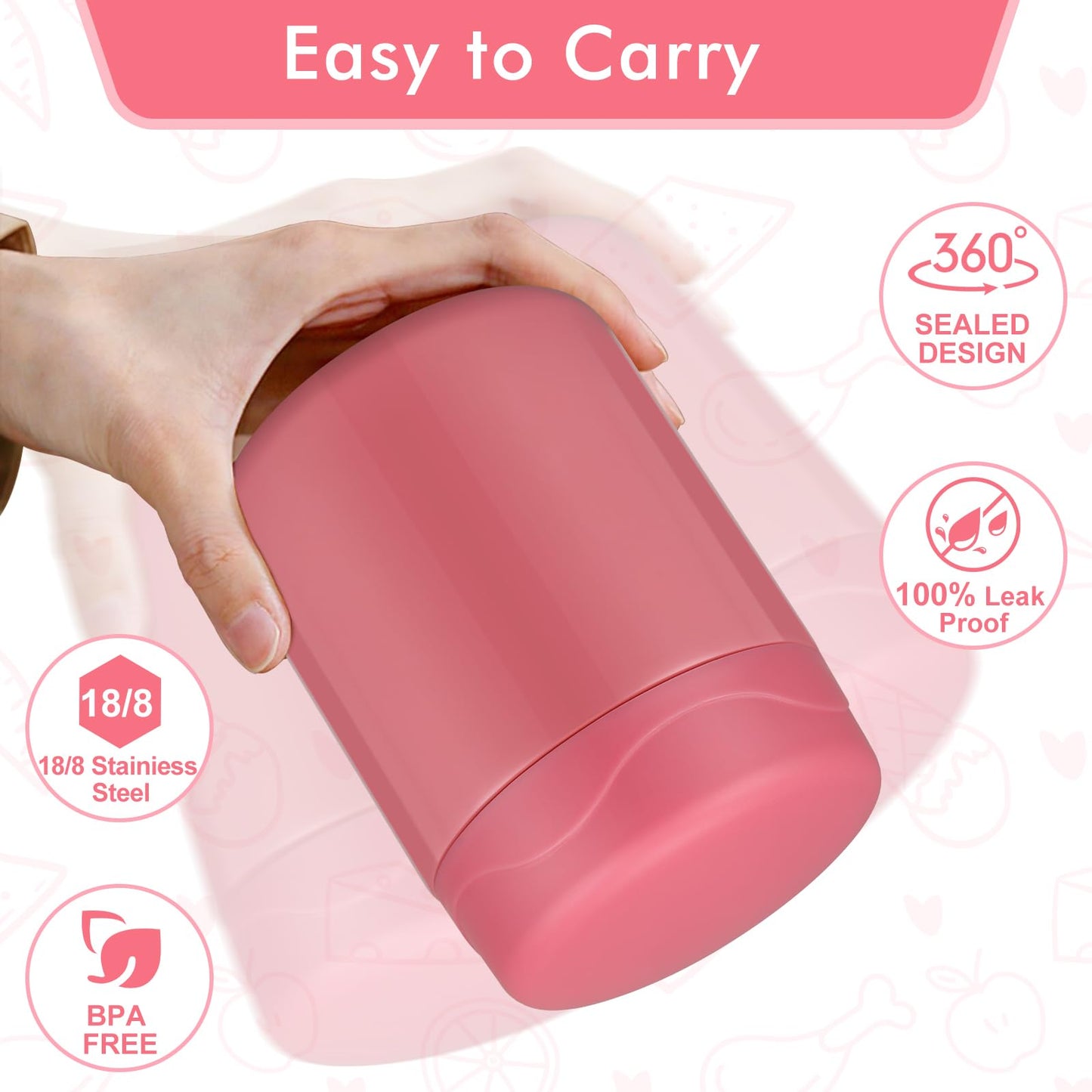 wiwens 12oz 2 Pack Insulated Food Jar Set for Kids Soup Thermo Hot Food Lunch Container Wide Mouth Leak Proof Stainless Steel Vacuum Bento Box for School Office Travel Outdoors