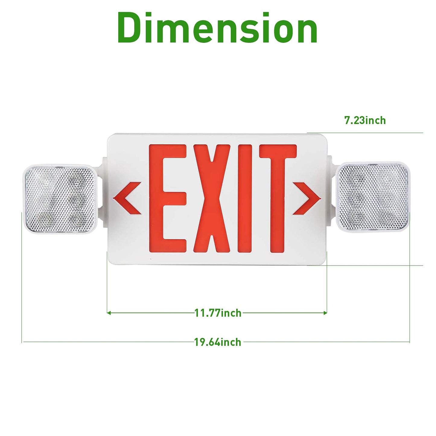 LED Combo Exit Sign Emergency Light, Double Sided with Two LED Flood Lights, Exit Signs for Business with Battery Backup, Fire Resistant UL 94V-0, Commercial Grade