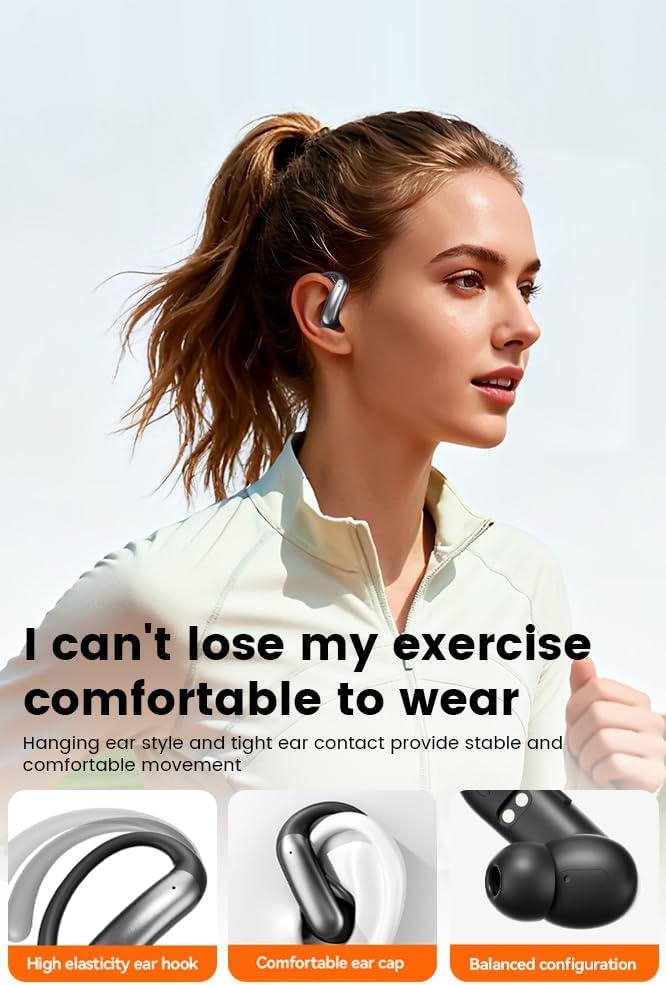 CuiSuto 60H Open Ear Buds Wireless Earbuds Bluetooth Headphones with Playtime LED Display Case, Over the Earbuds