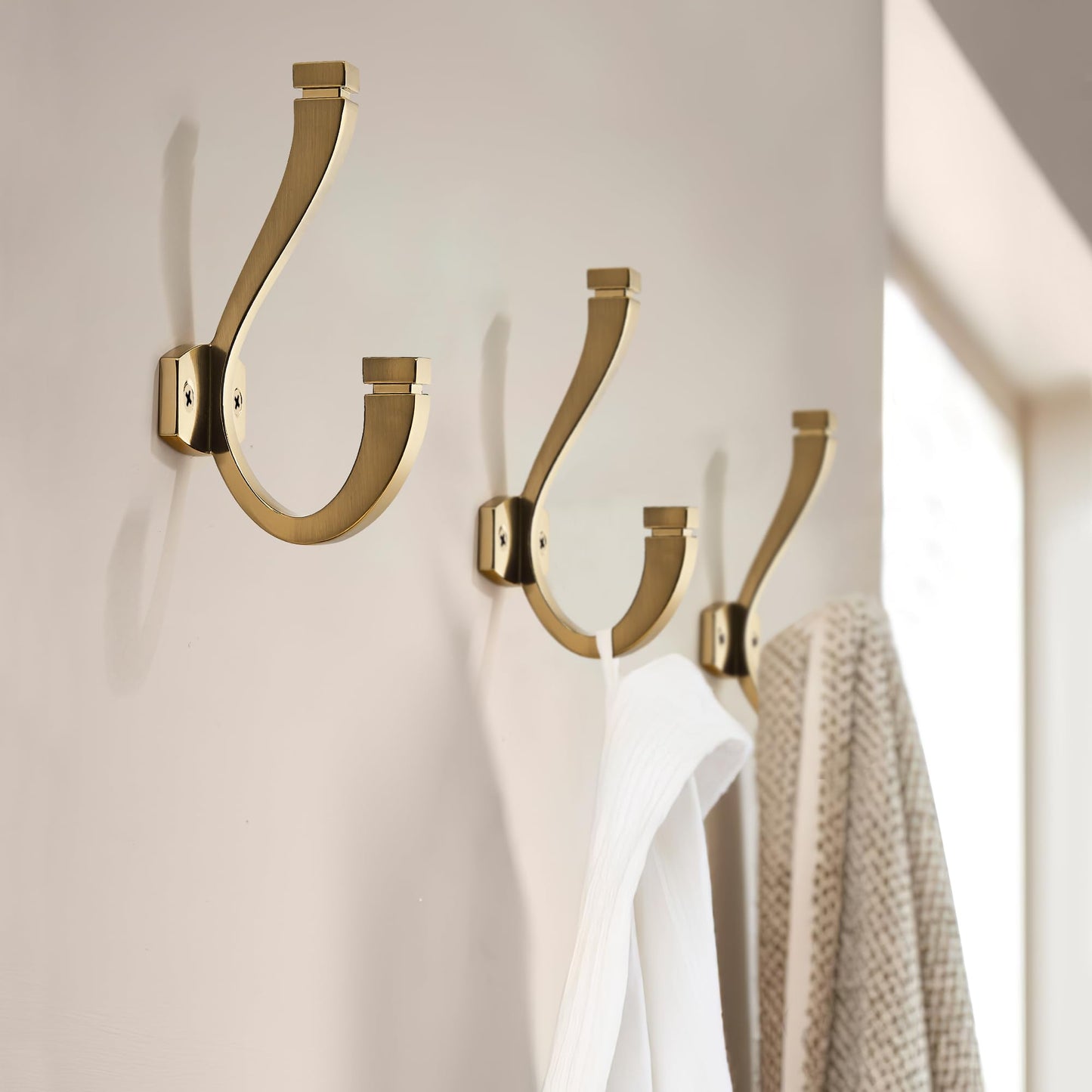 TUNNY Coat Hooks -5 Pack Champagne Bronze Towel Hooks Robe Hooks Decorative Wall Hooks for Bathroom Bedroom Kitchen Towel Robe Clothes Cabinet Closet Bathroom Hardware