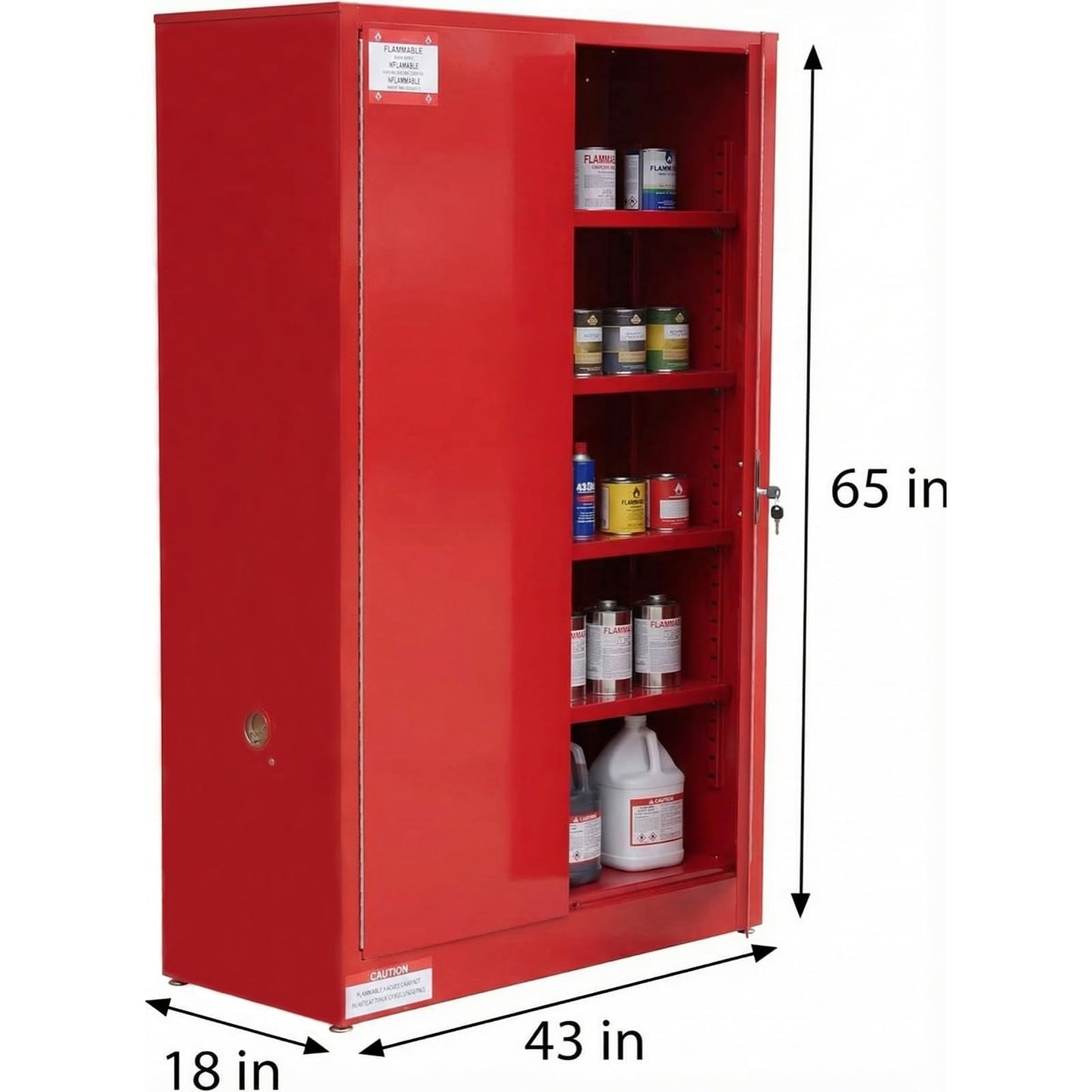 EliteEdge 45 Gal Flammable Safety Cabinet, 43" x 18" x 65" Galvanized Steel Industrial Flammable Liquid Storage Cabinet with Adjustable Shelves, Fireproof Double-Wall Design, Manual Close Doors, Red
