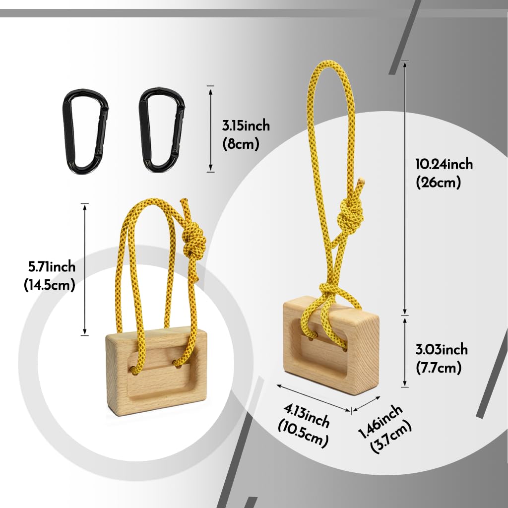 Portable Beech Wood Fingerboard Climbing Hangboard Set – Dual-Pocket Grip Blocks for Finger & Forearm Strength Training – Adjustable Rope and Metal Clips Included