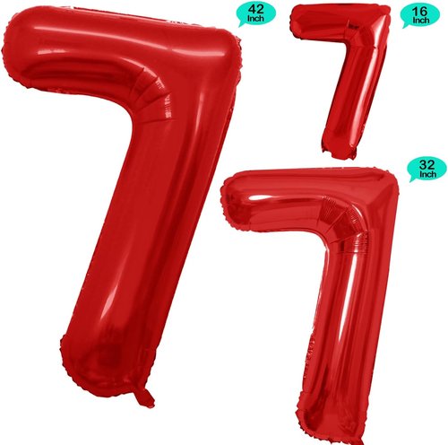 GOER Red Foil Number 7 Balloons - Huge 42 Inch & 32 Inch for 7th Birthday & Anniversary Decor (3 Pcs)