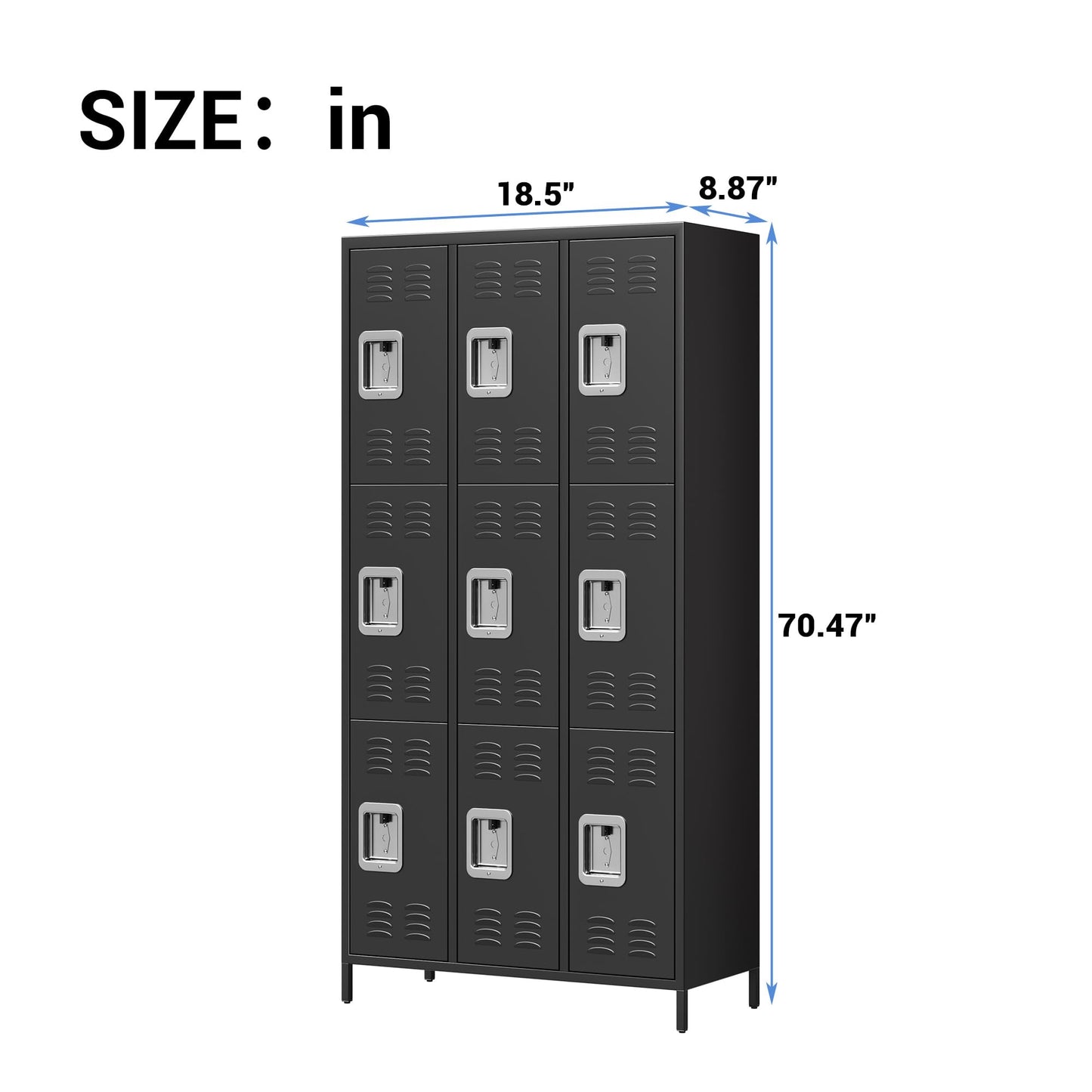 GAOMON Locker for Employees, 9 Doors Locker Cabinet with Hooks, Storage Locker for Home, Office, Gym, School, Assembly Required, Black