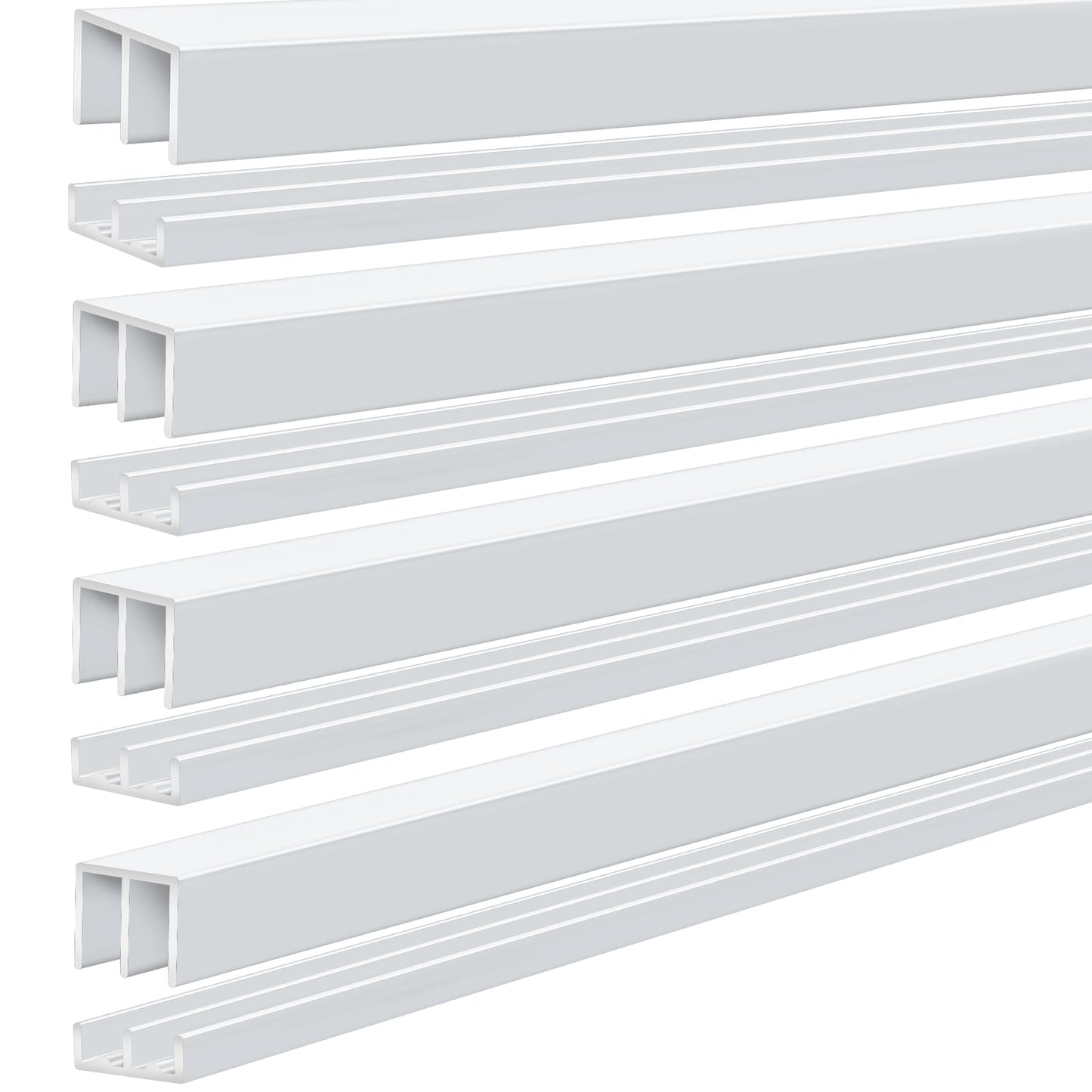 Landical 4 Set 4 ft White Aluminum Sliding Door Track Set for 1/4" Panels, Top and Bottom Closet Door Metal Track for Cabinet, Showcase, Glass or Wood Sliding Doors