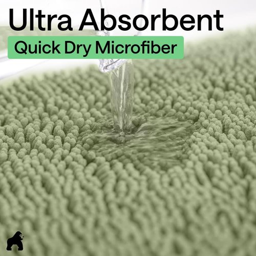 GORILLA GRIP Bath Rug Mat - Soft Absorbent Chenille | Quick Dry Microfiber, 44x26, Sage Green