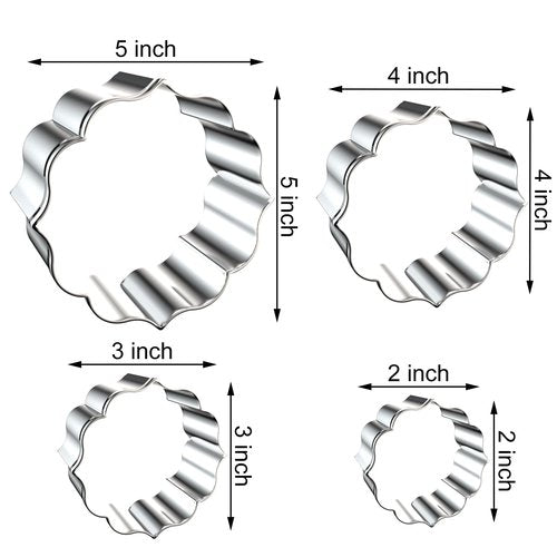 Circle Plaque Cookie Cutter Set Extra Large - 5 inch, 4 inch, 3 inch, 2 inch - 4 Piece Round Fancy Plaque Frame Cookie Cutters Shapes Molds - Stainless Steel