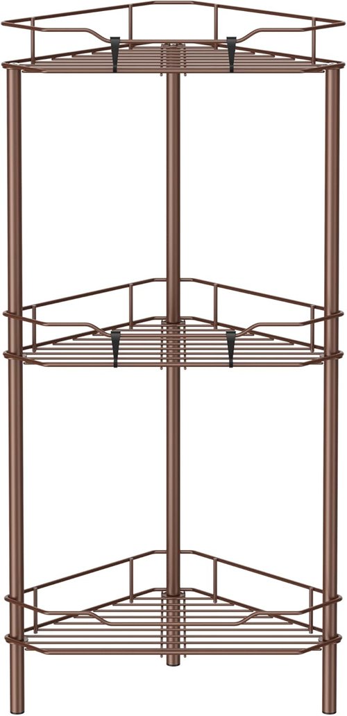 HuggieGems Corner Shower Caddy Organizer - 3 Tier Floor Standing Shelf with Hooks | Bathroom Storage Rack