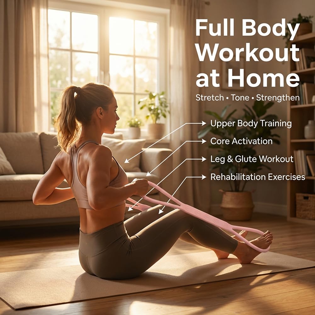Figure 8 Resistance Band for Women, 3Pack (15, 25, 35 Lbs) Resistance Bands with Handles, Portable Shoulder Back Arm Exercise Bands for Strength Training Yoga Pilates(Color:Pink+Blue+Green)