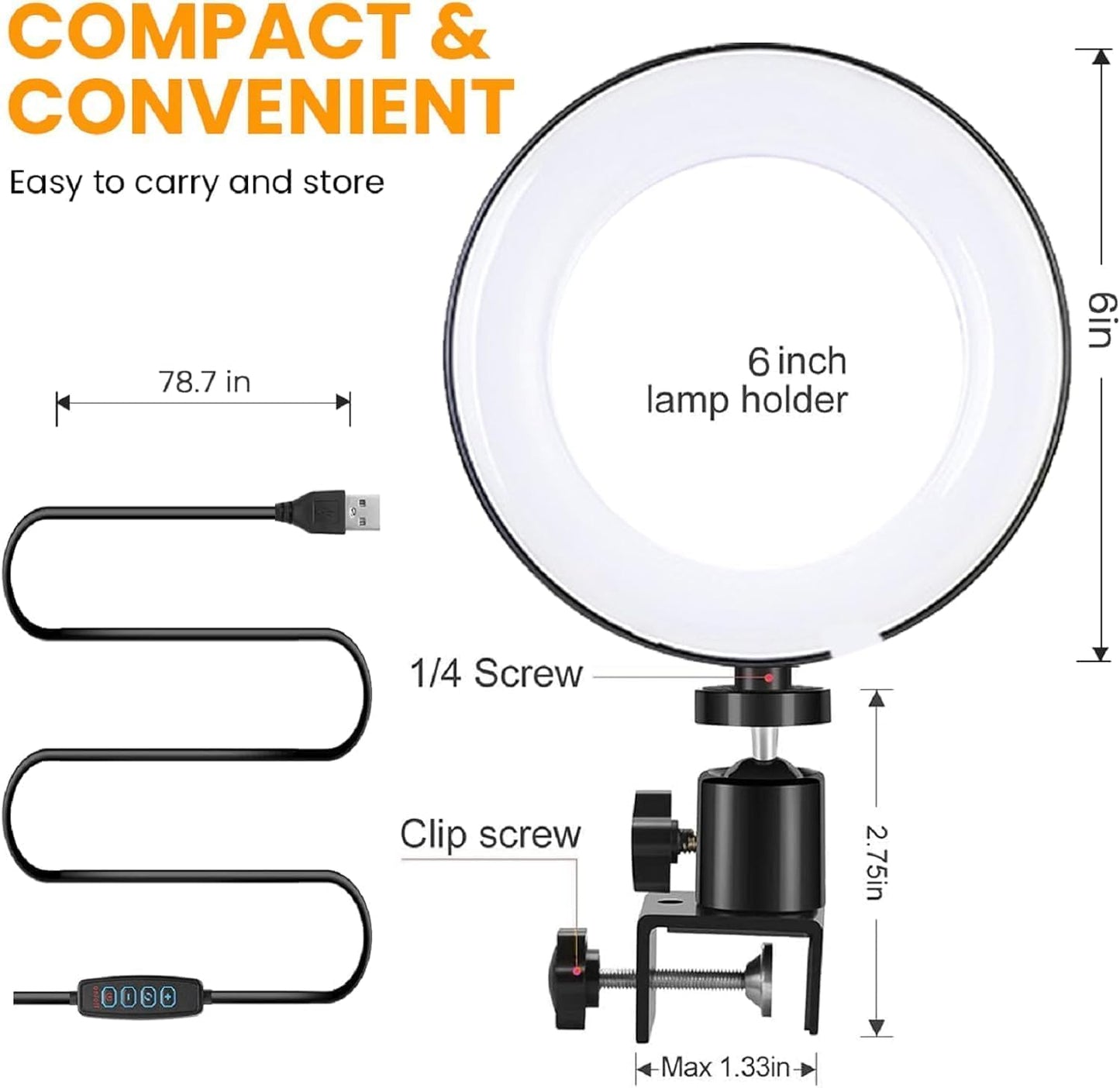 MACTREM 6" Dimmable Video Conference Lighting Kit, Ring Light Clip on Laptop Monitor, LED Circle Selfie Light for Zoom