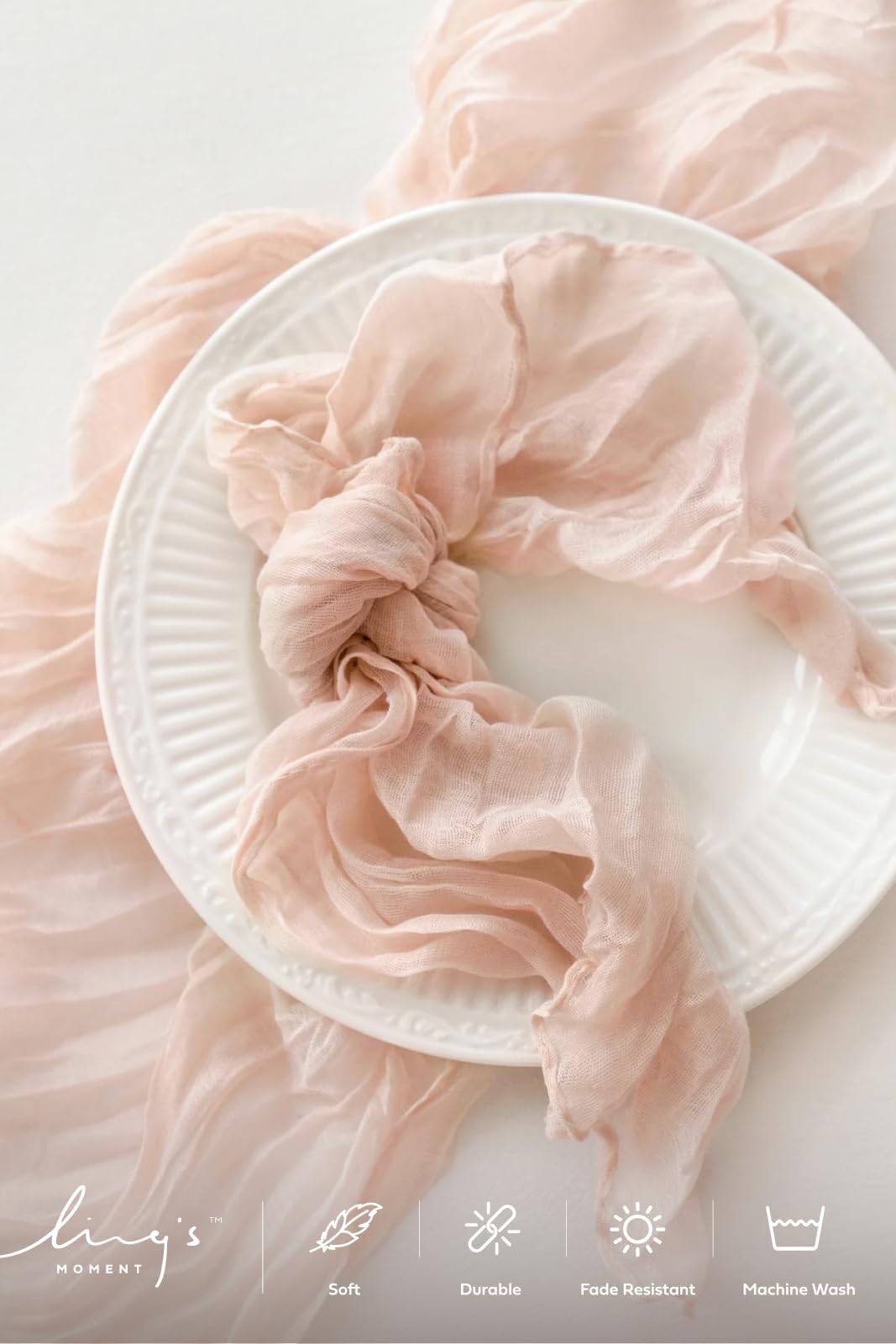 Ling's Moment Luxury Cloth Wedding Napkins - 19x19 Inch Reusable Cheesecloth Linen Napkins for Wedding Reception, Bridal Shower, Dinner Table - Washable, Durable (Set of 10), [Blush]
