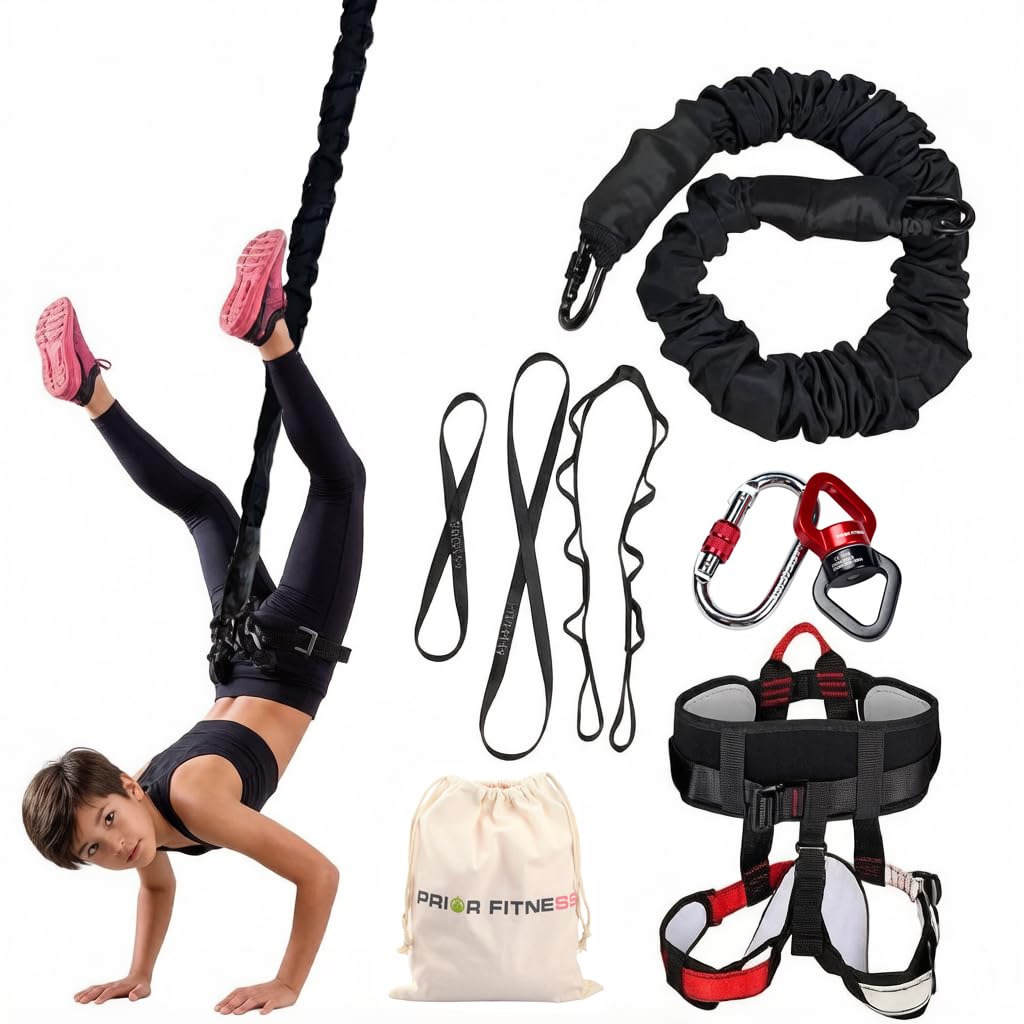 PRIOR FITNESS Bungee Fitness Kids for Home- 4D Bungee Resistance Band Suitable for Indoor Yoga & Air Dance – Adjustable Harness with 360° Rotational Device,Includes Workout Guide