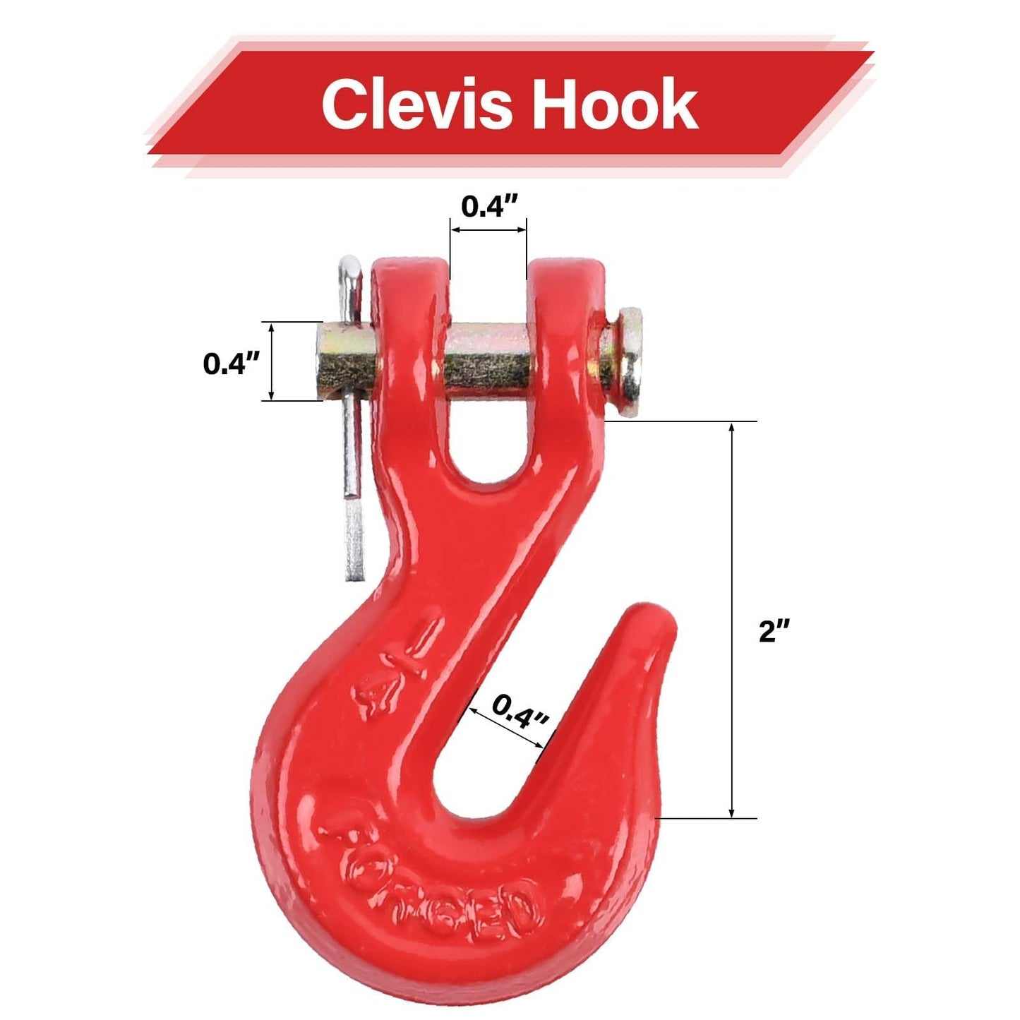 Lechansen G80 1/4'' Chain Grab Hooks, 4 Pack Grade 80 Clevis Grab Hook, 1/4" Tow Hook Heavy Duty for Transport Chain, 3,300 Lbs Working Load Limit, Trailer Truck Hook Binder Chain Hook for Transport