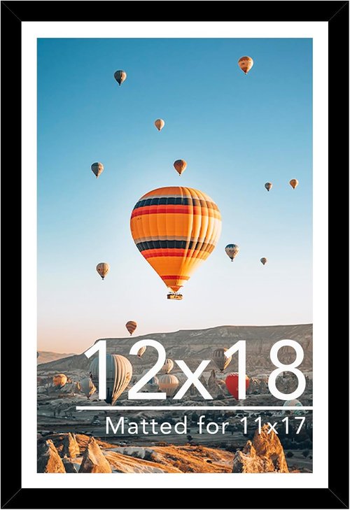 JCJMY 12x18 Picture Frame - Versatile Display for 11x17 Photos with Mat or 12x18 Without Mat | Black