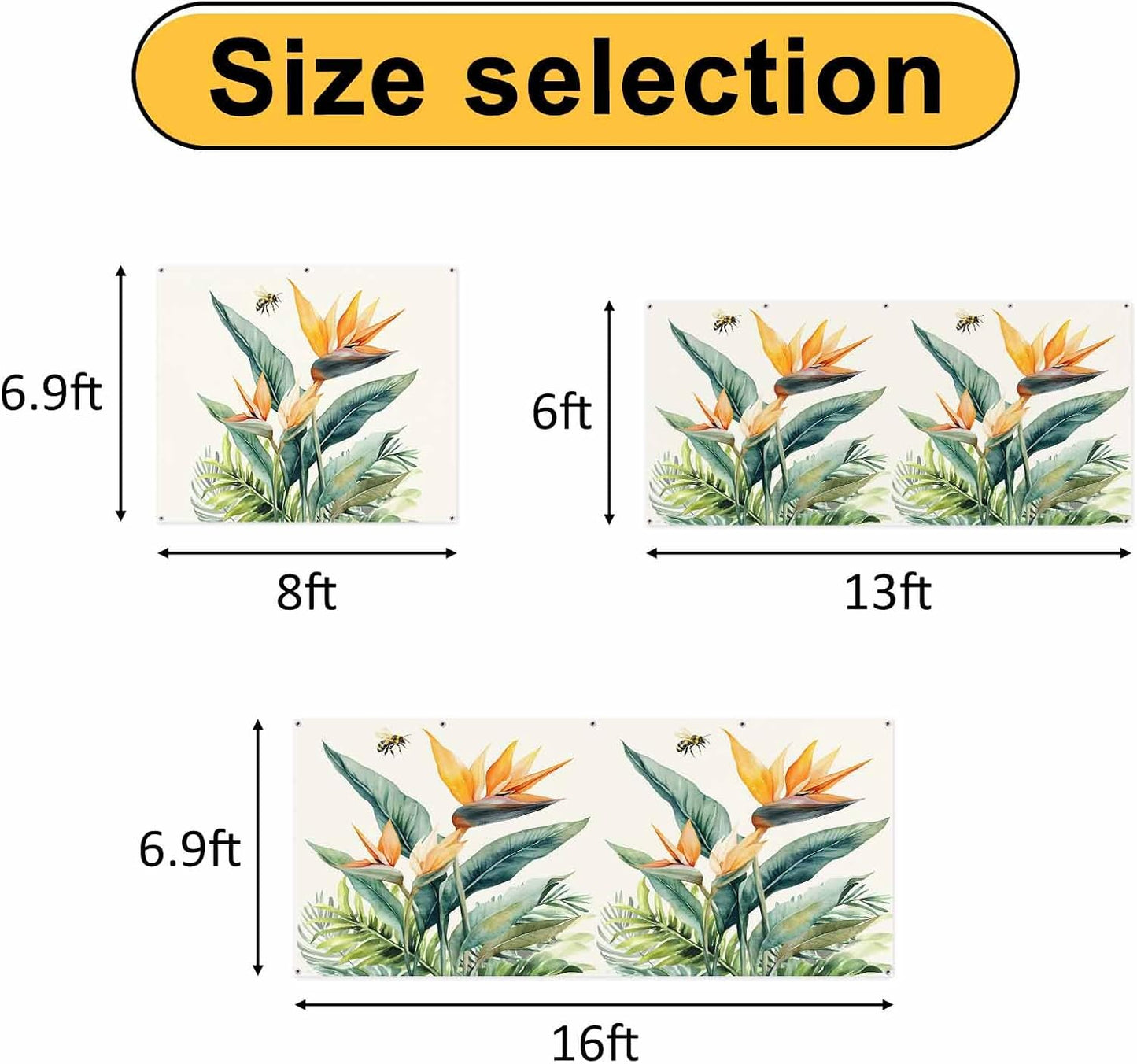 Jimehezon 8x6.9ft Summer Grommets Bird of Paradise Garage Door Banner Tropical Plant Bee Flower Botanical Garage Door