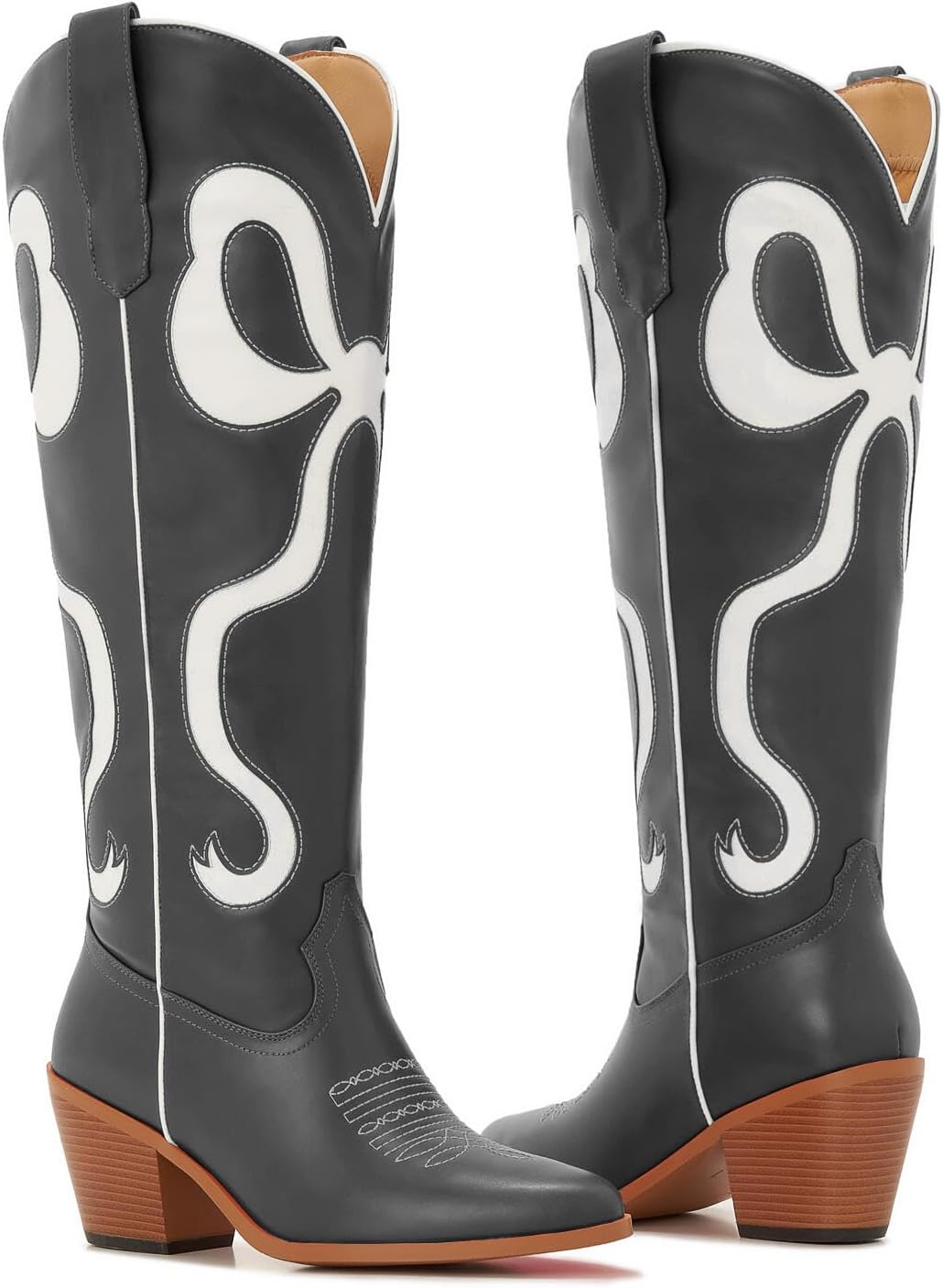 Skiennix Cowgirl Knee-High Boots - Stylish Pink Cowboy Boots for Women