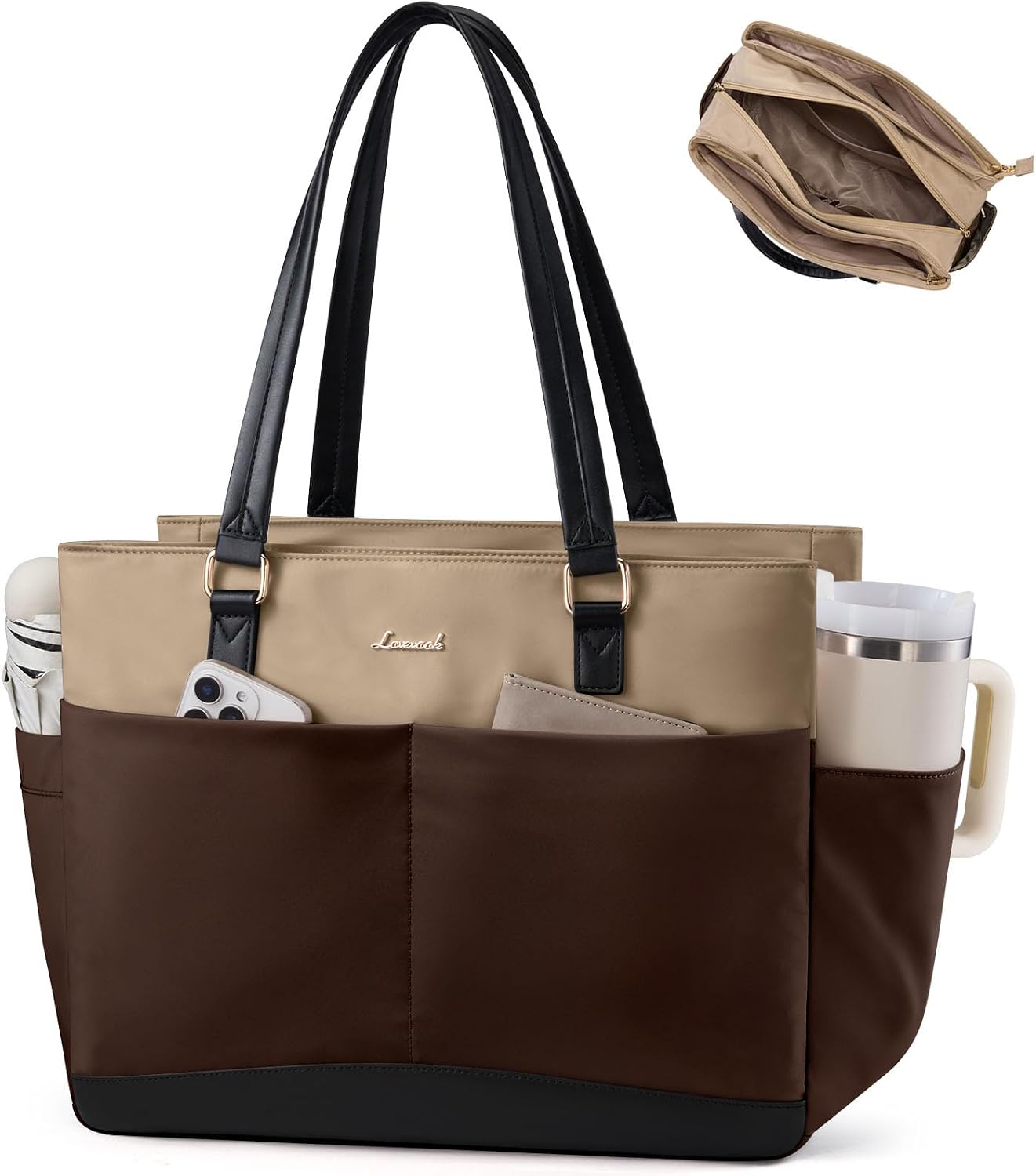 3 LOVEVOOK Laptop Tote Bag for Women with Separate Pocket Work Bag with Large Cup Holder Computer Briefcase for Teacher