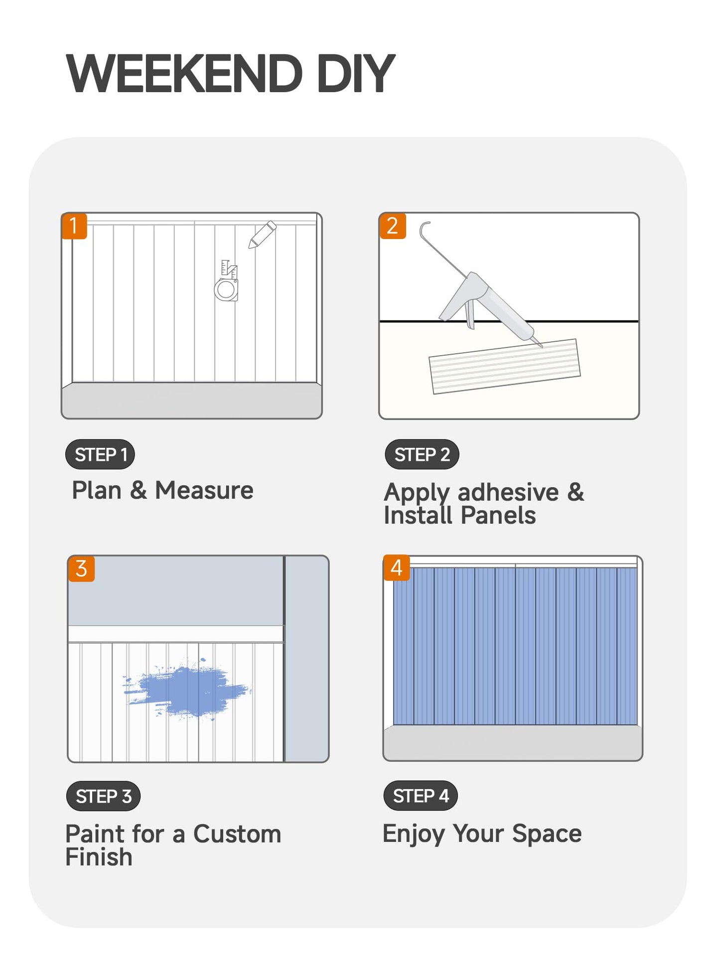 Upick Wainscoting Panels Beadboard, Paintable PS Wall Paneling for Accent Wall 59" x 40", White