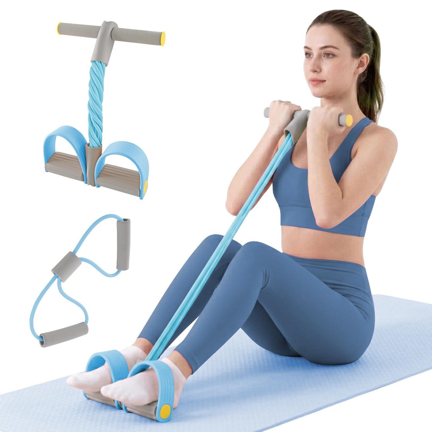 Asnomy Band Set – 8-Tubes Pedal Resistance Band with Handle, Ankle Resistance Band with Figure 8 Resistance Band for Strength Exercises, Training for Stretching The Abdomen,Waist,Arms and Legs