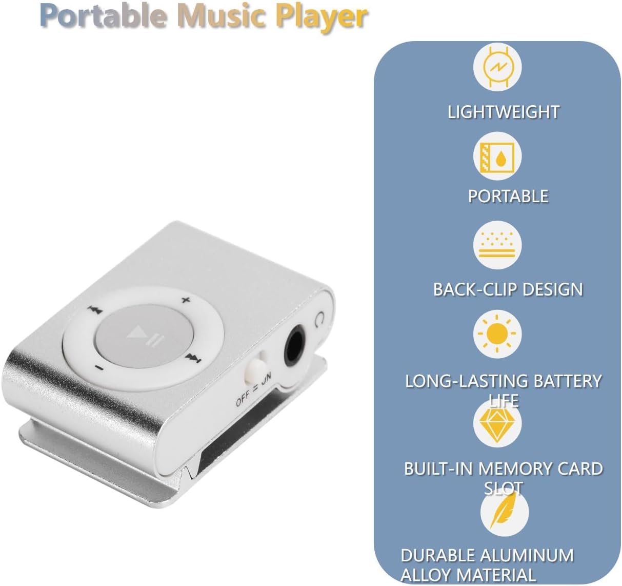 BONKZEBU MP3 Portable Player with Long Battery Life Aluminum Alloy Body Clear Sound Built-in Speaker and Earphones USB