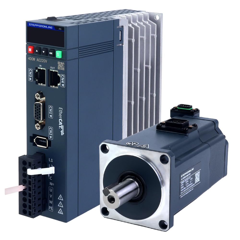 STEPPERONLINE AC Servo Motor kit EtherCAT A6 Series 400W Servo Motor 3000rpm 1.27Nm with Brake 17 Bit Absolute Encoder IP67 + 400W EtherCAT AC Servo Motor Driver+ 3.0M Cabels