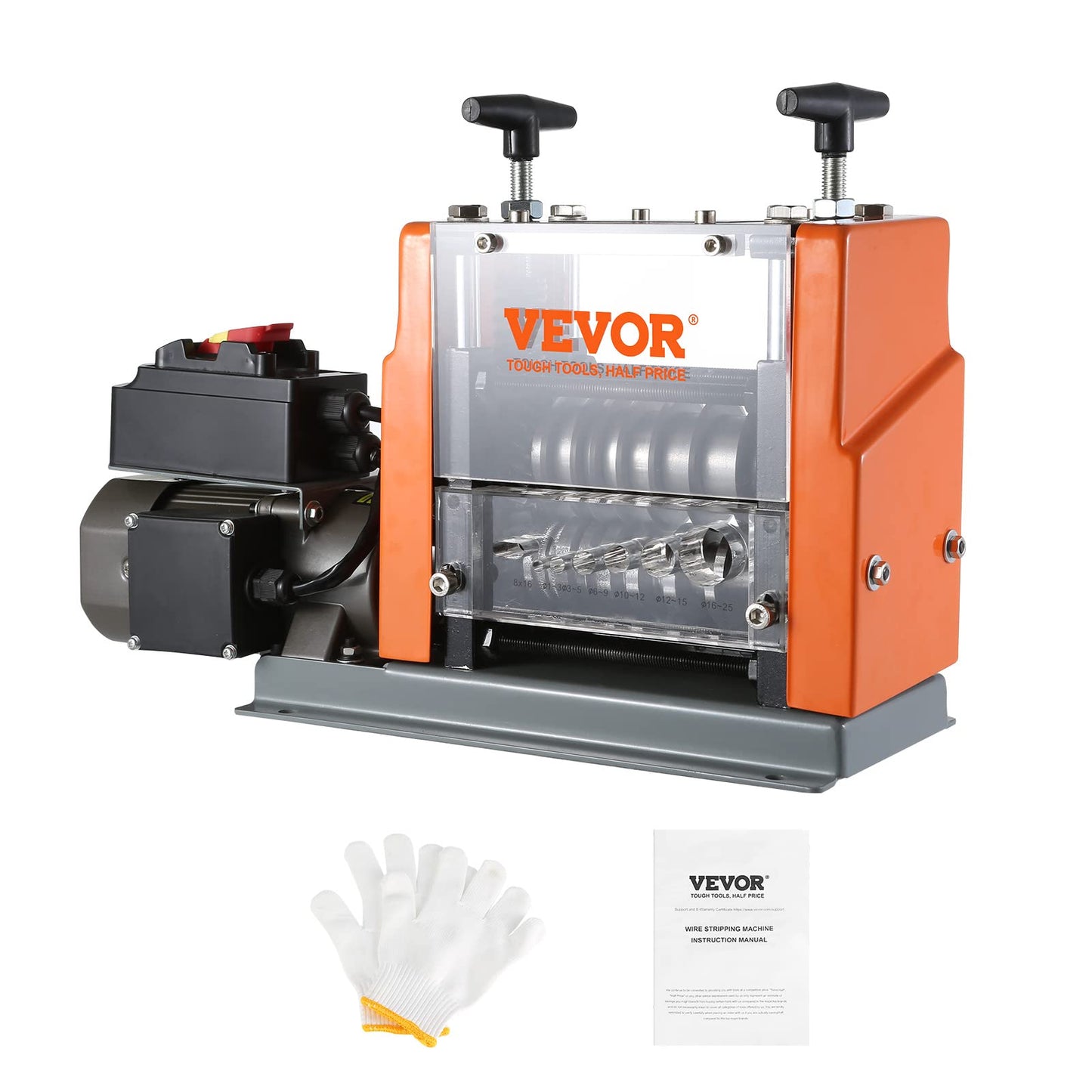 VEVOR Electric Wire Stripping Machine, 0.06''-0.98'' Automatic Wire Stripper Machine, 60 W, Wire Strip with Visible Stripping Depth Reference, 6 Round & 1 Flat Channels Electric Wire Stripper