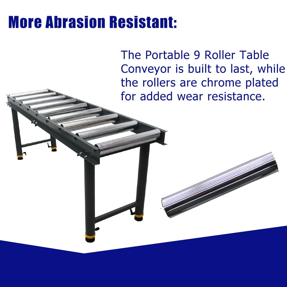 HayWHNKN 9 Rollers Adjustable Conveyor Roller Table Unpowered Roller Conveyor 2.3" Diameter Chrome Plating Roller Silver