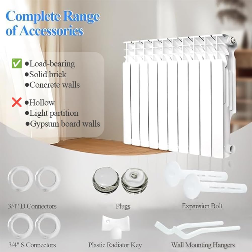 AB Wall-mounted Radiator Heater with 10 Panels, Light Weight Aluminum Hot Water Radiator for Kitchen, Bedroom and Greenhouse