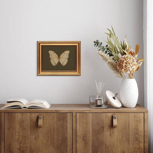 Gold Framed Vintage Butterfly Canvas Wall Art - Moody Insect Artwork for Living Room, 8x10