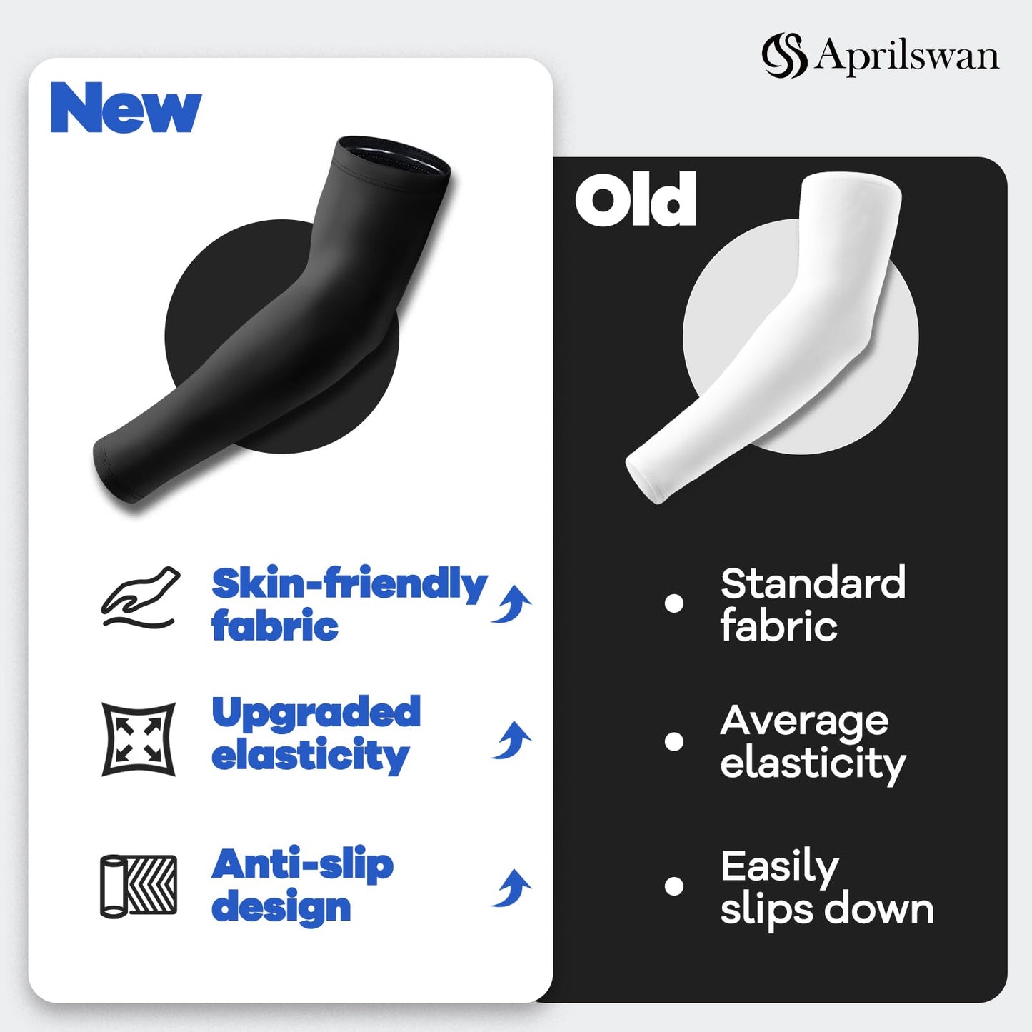Aprilswan Arm Sleeves, UV Sun Protection Sports Non Slip Compression Cover for Men/Women 2 Pairs Black+White