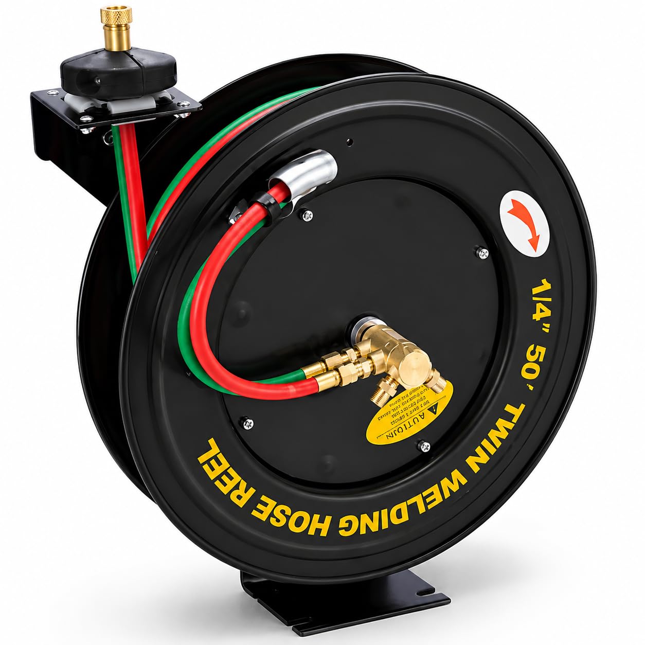 Stark USA Welding Hose Reel 50' ft x 1/4" Hose Auto-Rewind Retractable ID Twin Oxygen Acetylene Welding Hose Reel Spring-Driven Welding for Workshops & Garages (1/4" x 50ft)