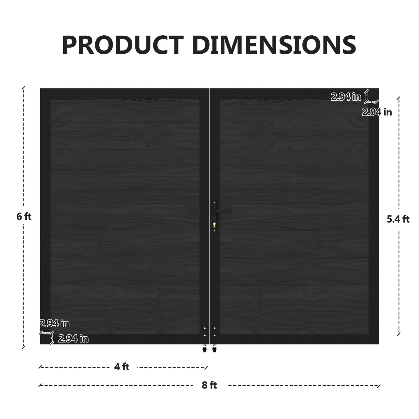 Treslam Wood Plastic Privacy Double Fence Gate 6ft(H) x 8ft(W), Metal Frame with Knob Kits, Durable Composite Outdoor Gate,Black