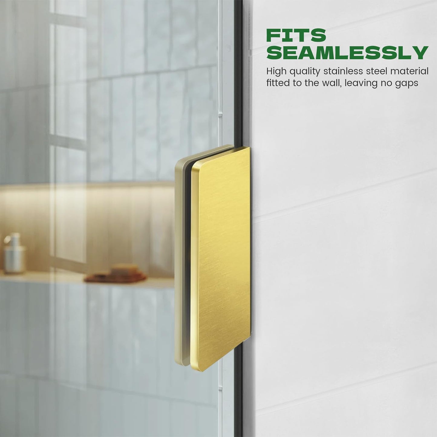 Shower Glass Panel 32" W ×78" H Fixed Frameless Shower Door in Brushed Gold 5/16"(8mm) Thick Clear Tempered Glass Panel with Clamps Bathroom Screen for Walk in Shower