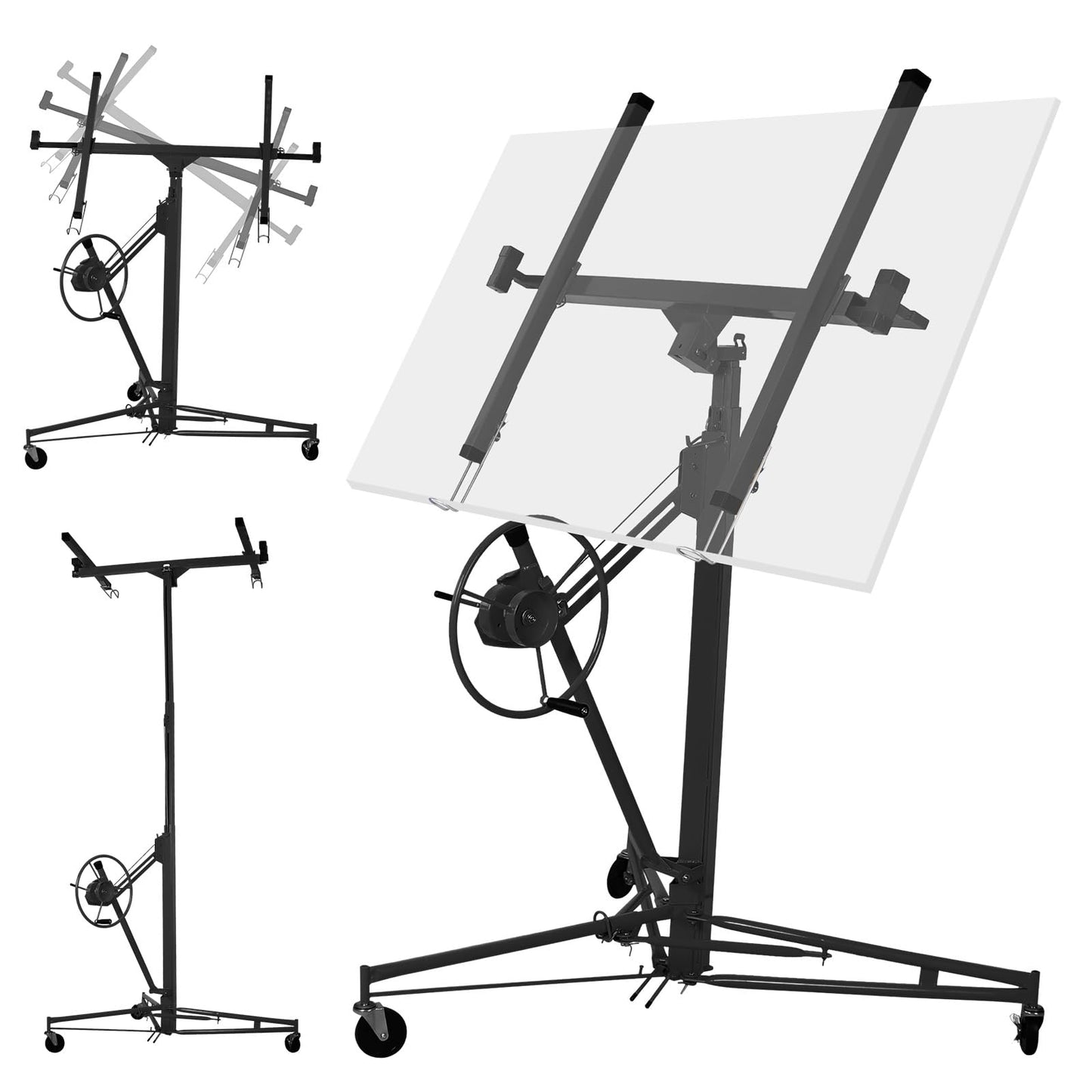 Rovibek 11 FT Drywall Lift, Sheetrock Lift Drywall Lift for Ceiling, Drywall Panel Hoist with 360° Adjustable Telescopic Arm, 150lbs Heavy Duty for Ceiling Home Improvement (Black)