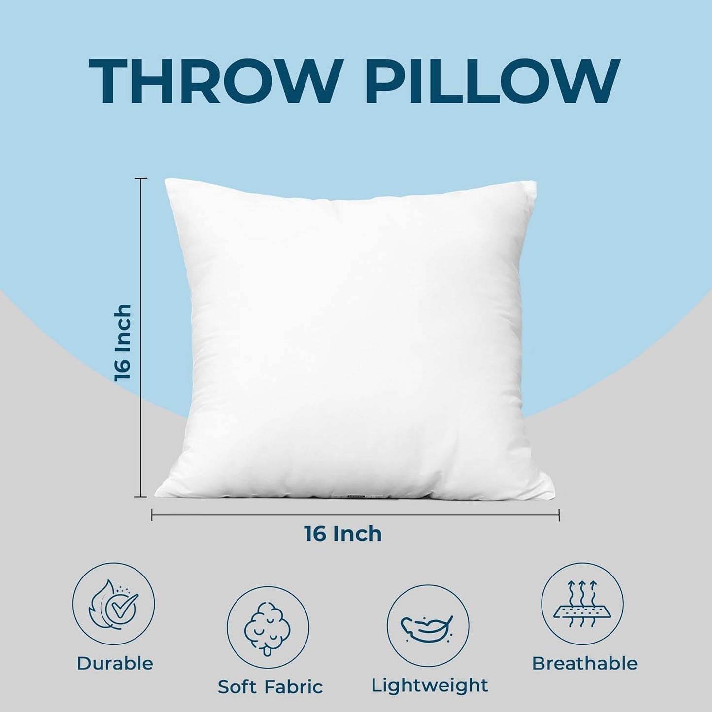 Utopia Bedding Throw Pillow - Fluffy 16x16 Inches Down Alternative Cushion in White | Perfect for Bed, Sofa & Couch