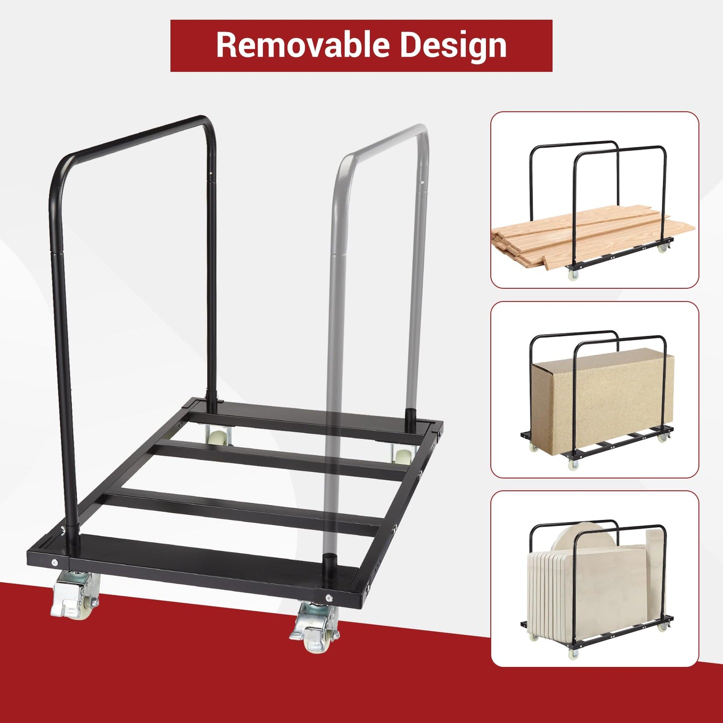 Folding Table Cart, 1500 LB Capacity, Heavy Duty Steel Table Dolly with Lockable Wheels & Dual Removable Handlebars, Portable for Events Hotels Banquets Schools, Black