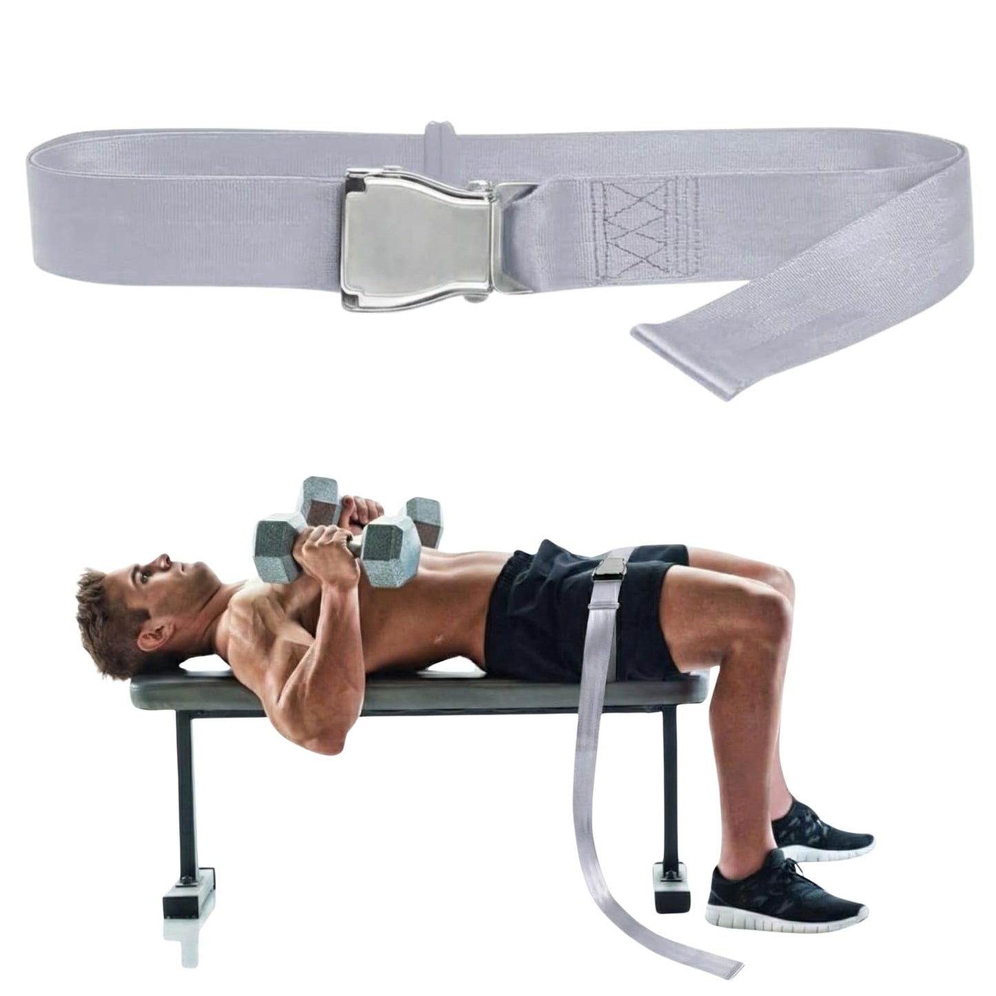 Gym Seatbelt, Leg Extension Lifting Seatbelt, Nordic Hamstring Curl Strap on Bench, 5.6ft L, Buckle Squat Collar for Workouts Machine, Home Gym Stretch & Mobilization Exercise for Men Women (Grey)