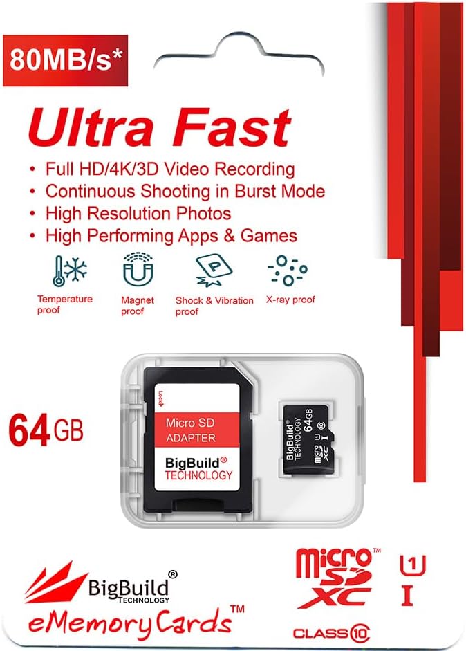 BigBuild Technology 64GB 80MB/s A04, A04e, A04s Ultra Fast Micro SDXC Memory Card for Samsung Galaxy Cell Phone