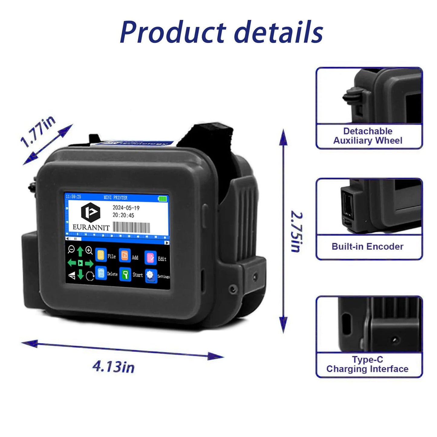Eurannit XMINI Handheld Inkjet Printer 12.7mm with ER520 Ink Cartridge