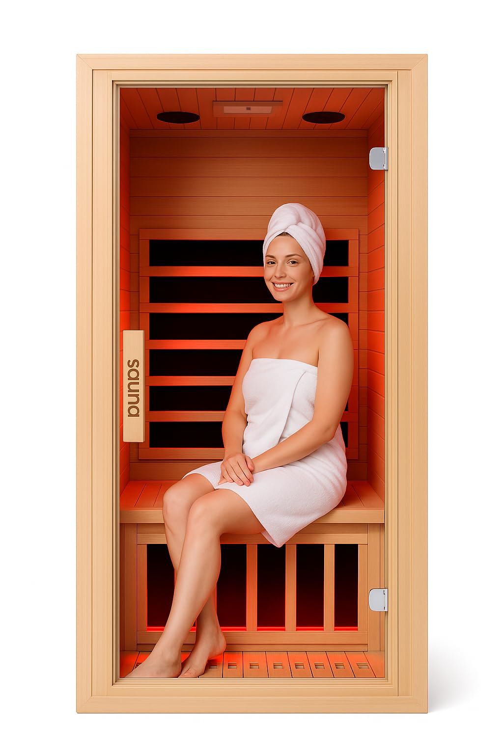 Infrared Home Sauna Room 1 Person Hemlock Wooden Indoor Dry Sauna，Low EMF 1200W/110V Heaters Panels,LCD Control Panel,10 Minutes Pre-Warm up,Time and Temp Pre-Set,1-Year Aftersale