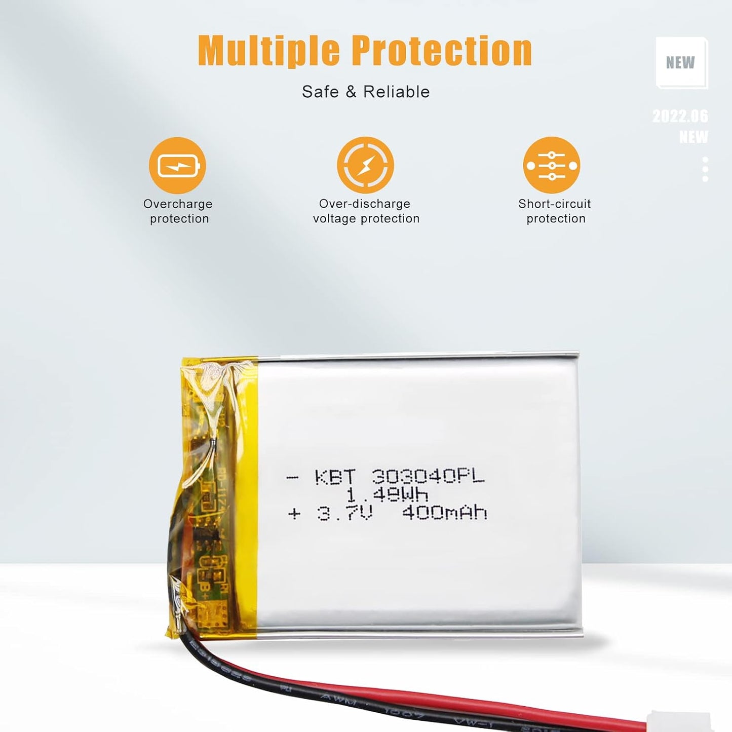 KBT KEEP BETTER TECH 3.7V 400mAh 303040 2.0 KBT Li-Polymer Battery: Rechargeable Lithium-ion Batteries Replacement